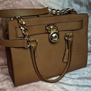 LN Michael Kors Brown Leather Satchel with Gold Accents